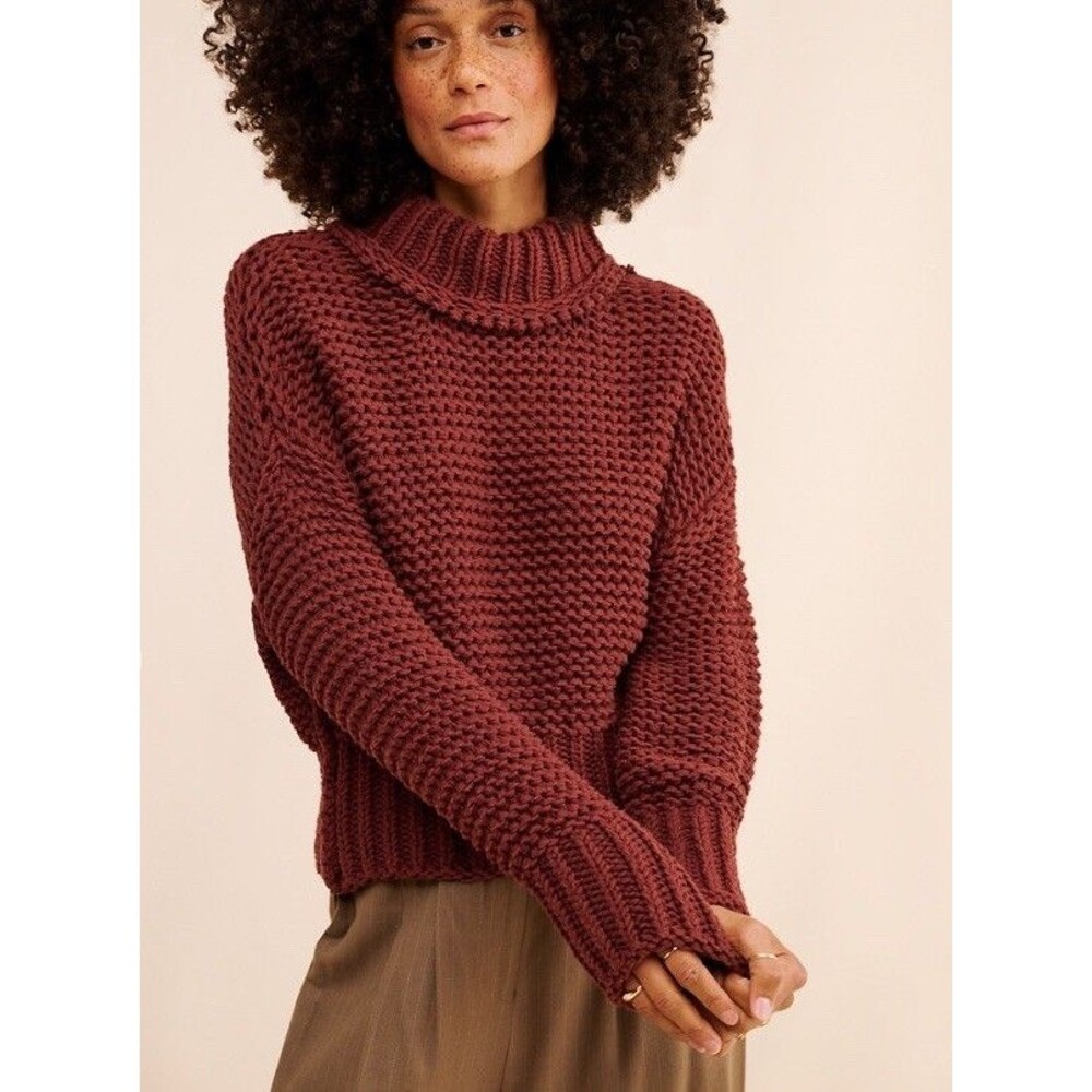 Free People My Only Sunshine Mock Neck Sweater Womens X-Small Brown Chunky Knit
